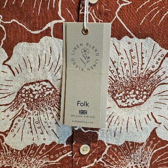 FOLK Clothing Men’s Linen Blend Hawaiian Camp Shirt - MEDIUM - Retail $155 - Picture 2 of 6